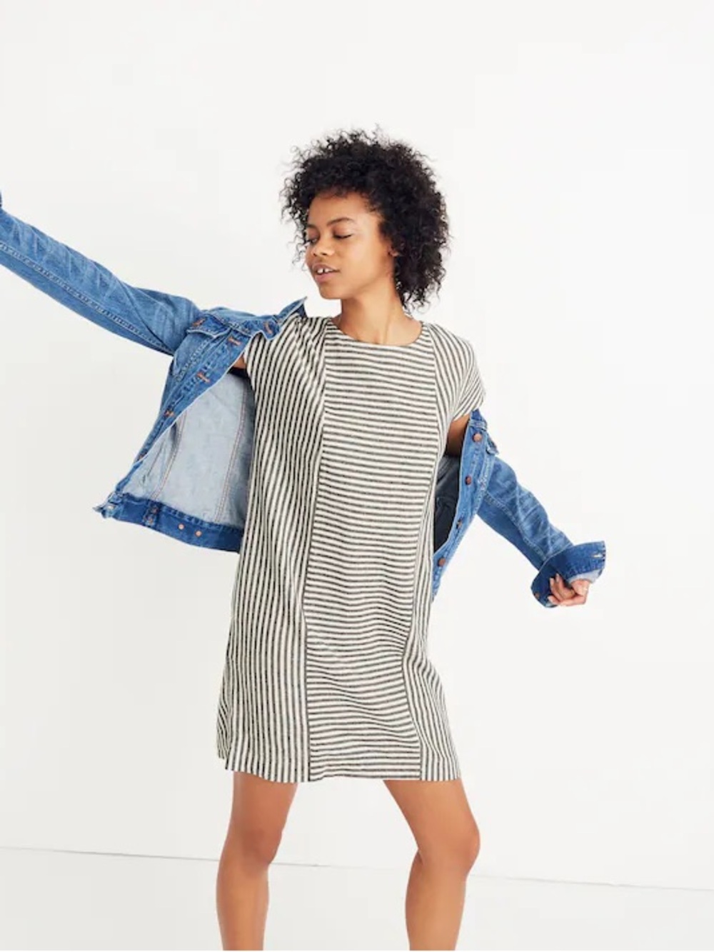 Madewell Stripe-Play Button-Back Tee Dress, Size M, EUC